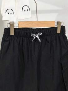 SHEIN 青少年男孩加大码 3 件套休闲纯色短袖 T 恤、立领拉链背心和工装短裤、针织面料和贴袋套装 - 彩色 - 查看 5