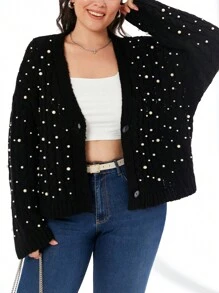 RueChic PLUS SİZEBEAD DETAİL CARDIGAN - Black - View 1