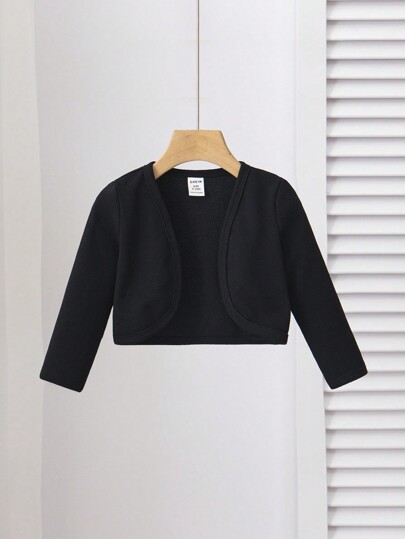 SHEIN Cute And Elegant Knitted Stretch Solid Color Long Sleeve Cardigan For Baby Girls, Suitable For Vacation, Travel And Outdoor Activities In Summer