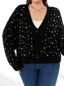 RueChic PLUS SİZEBEAD DETAİL CARDIGAN - Black - View 5