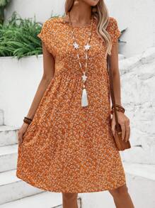 EMERY ROSE 女士假日風格迷你花朵短袖連身裙 - 橘色 - 查看 6