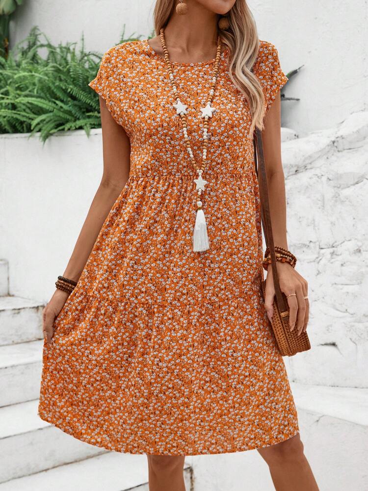 Women's Holiday Style Ditsy Floral Short Sleeve Dress