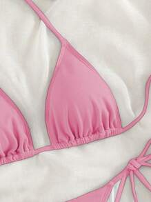 Swim Mod Women's Summer Beach Solid Color Halter Neck Tie Two-Piece Bikini Set