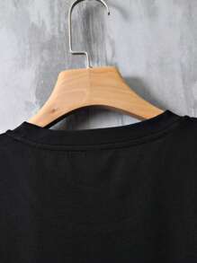 Manfinity Homme 男士夏季口号印花圆领休闲短袖 T 恤，送给朋友 - 黑色 - 查看 3