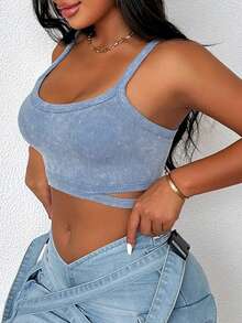 Zolique Top azul lavado con un toque de diseñador para usar solo o en capas, primavera/verano - Azul - Ver 3