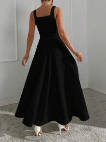 SHEIN Jewel-Embellished Square Neck White A-Line Sleeveless Dress