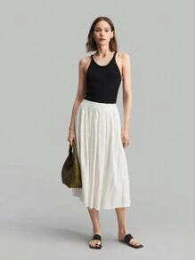 Ontre Falda casual para mujer de unicolor y sencillo - Blanco - Ver 6