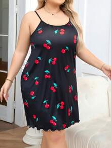 Robe de nuit/pyjama à imprimé cerise, tailles grandes, pour l'été