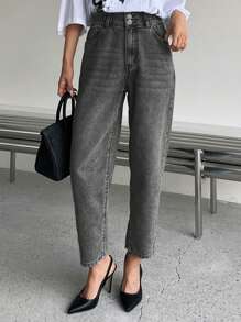 DAZY Ladies' Solid Color Simple Daily Denim Knee Length Shorts,Back To School Clothes Women Jeans - Dark Grey - View 5