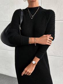 EURMUSE Rochie Lunga Neagra Casual Elegant - Negru - Vizualizare 2