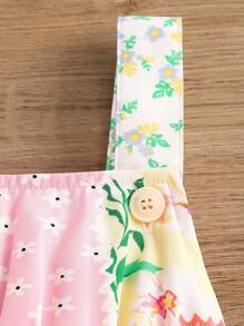 SHEIN Baby Girl Cute Floral Patchwork Jumpsuit With Detachable Bowknot For Summer - Multicolor - View 4