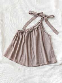 Soleia 女式卡其色不对称系带 A 字形宽松衬衫，适合婚礼、海滩、音乐节、夏季波西米亚风格