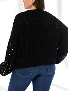 RueChic PLUS SİZEBEAD DETAİL CARDIGAN - Black - View 2