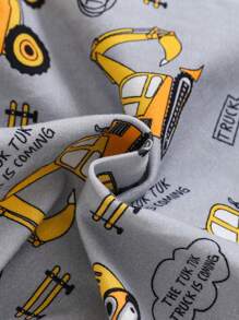 SHEIN 4pcs Baby Boy Snug Fit Alphabet & Excavator Pattern Round Neck Short Sleeve T-Shirt And Shorts Set