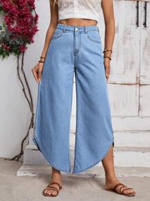 EMERY ROSE Vacation Casual Wide Leg Jeans With Fashionable Design - Blue - View 6