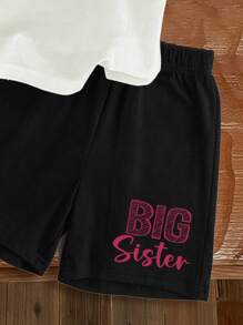SHEIN Conjunto de 2 peças de blusa e shorts de manga curta minimalista casual para meninas, vendidos individualmente para o verão