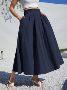 Siren Gaze Summer Women Clothes Casual  A-Line Linen Midi Skirt For Summer Fits Beach High Waist Baggy Winter