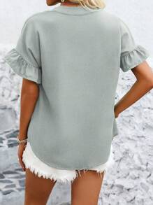 SHEIN LUNE 女士时尚简约纯色衬衫，适合日常夏季穿着，短袖上衣 - 灰色 - 查看 2