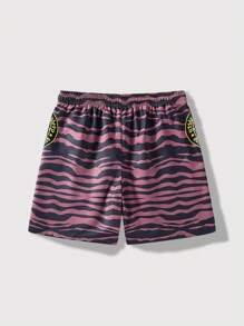 ROMWE MEN Street Life 男士印花拼接束口腰休閒短褲，夏季 - 酒紅色 - 查看 2