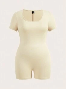 SHEIN EZwear 3pcs Casual Plus Size Square Neck Short Sleeve Jumpsuit Set For Women, Summer - Multicolor - View 4