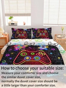 3入組遊戲主題床上用品套裝，男孩少年床單套裝，遊戲手柄電玩床上用品套裝，雙人/全尺寸3件套床上用品套裝（2個枕套不含內膽+1個被套不含內膽）