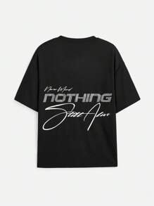 Manfinity NXTstreet Áo thun nam tay ngắn dệt kim có đính kim cương giả và in họa tiết tiếng Anh, thích hợp cho mùa hè - màu đen - Xem 6