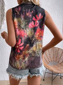 SHEIN LUNE Women's Random Print Sleeveless Button-Up Shirt - Multicolor - View 2