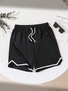 Leap Crew Quần short vải tương phản màu sắc thường ngày cho bé trai tuổi teen, dáng rộng, thích hợp mặc khi đi chơi, chơi thể thao, bóng rổ, mùa xuân/hè - màu đen - Xem 3