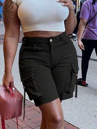 Women's Solid Color 2024 Fashionable Street Style Utility Straight Shorts