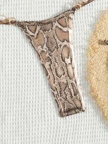 SHEIN Swim 2 件女式 2025 蛇皮印花吊带系领性感比基尼泳装套装，夏季海滩 - 彩色 - 查看 3