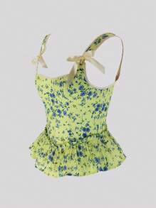 Sweetra Top de corte entallado con tirantes de hombro con volantes - Amarillo - Ver 3