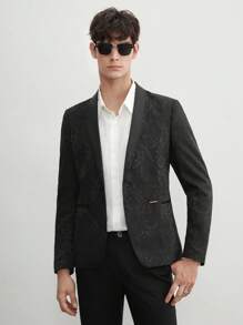 AKNOTIC Men's Old Money Style Business Casual Jacquard Woven Black Blazer, Spring And Autumn, For Fall Winter - Black - View 9