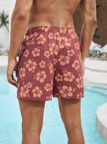 Manfinity VDAYZ Men's Beach Shorts Couples Matching Swimwear Drawstring Waist Front Tie Pocket Floral Print Beach Vacation Hawaiian