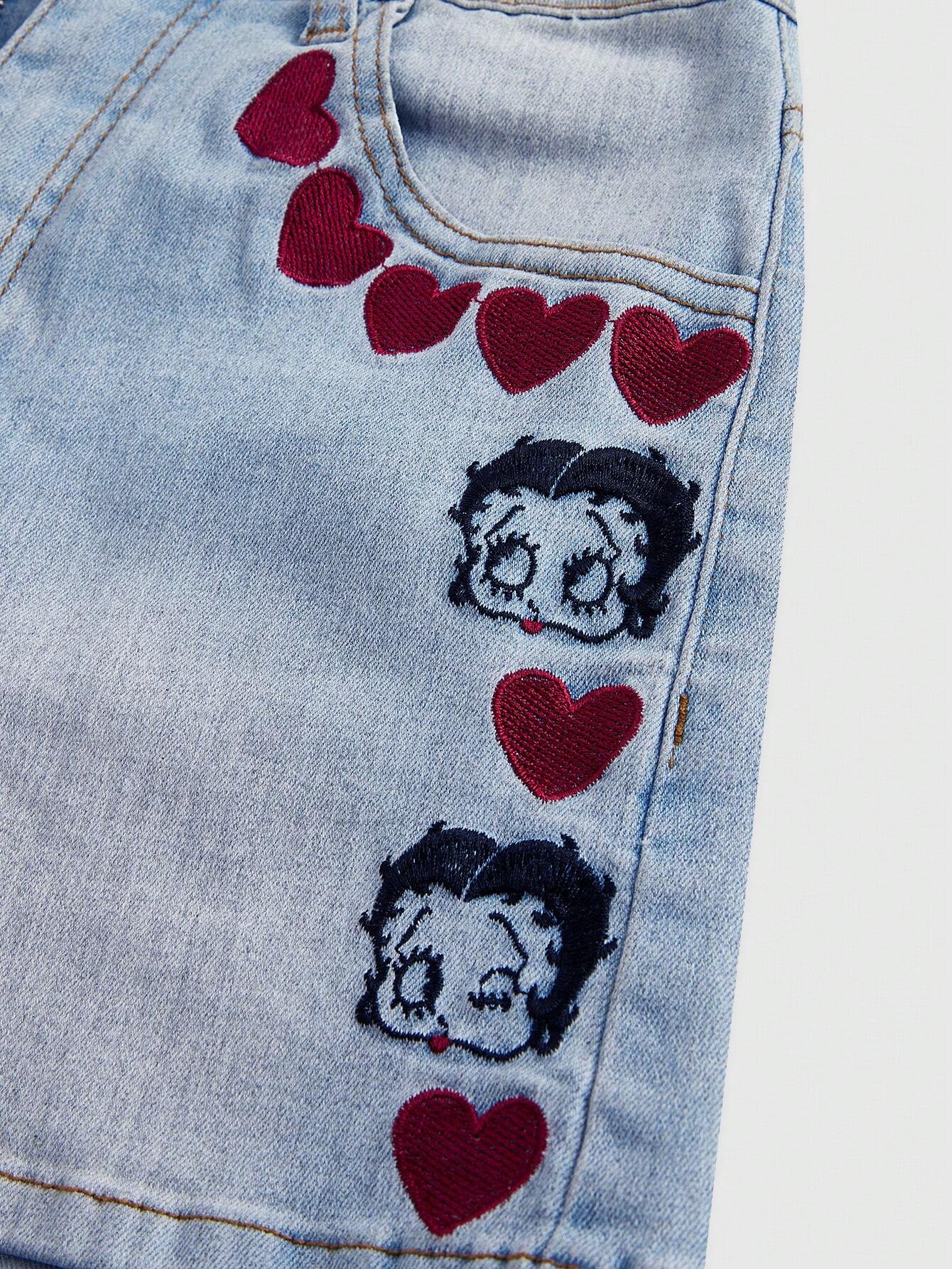Our Betty Boop | ROMWE Women's Heart Embroidered Skinny Denim