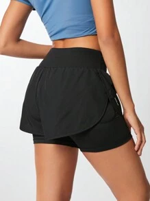 POWERISTA Powerista Damen Radfahren 2 in 1 Schwarze Laufshorts Radlerhose