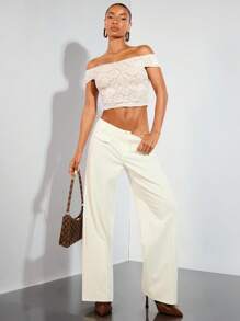 SHEIN BAE Summer Lace White Off Shoulder Top,Boho Women,Concert - White - View 3