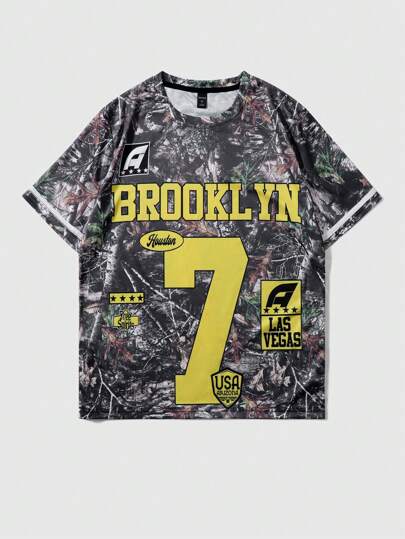 Street Life Men's Printed Short Sleeve Tee, Suitable For Daily Wear In Spring And Summer, School