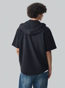 Manfinity Hypemode Men's Summer Solid Color Workwear Short Sleeve Hooded Casual Shirt With Pockets