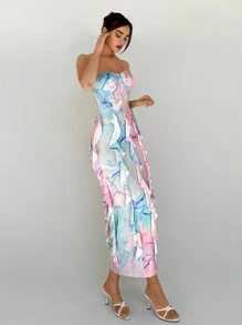 Aloruh Women's Elegant Printed Strapless Dress - Multicolor - View 5