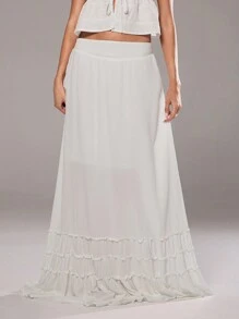 Aloruh Women's White Casual Ruffle Hem Skirt - White - View 1