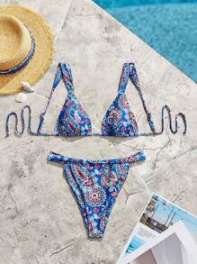 Women's Summer Beach Paisley Printed Sexy Bikini Set - Multicolor - View 4