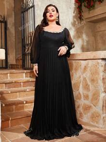 Plus Size Off Shoulder Sequin Embroidered Ruched Maxi Bridesmaid Dress