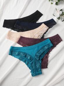 ملابس داخلية نسائية ثونغ لاصقة بتصميم فراشة مجوفة ،خصر متوسط ،5 قطع/عبوة