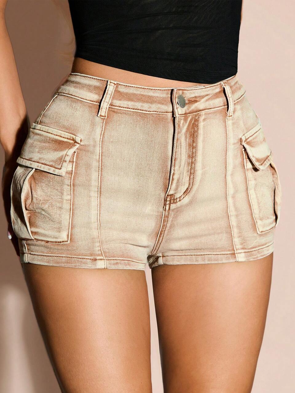 Flap Pocket Side Cargo Denim Shorts&Women Jeans Shorts&Summer&Shorts&Concert Women&Country Concert&Women Bottoms&Denim Shorts