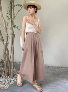 DAZY Letnie spodnie damskie z szeroką nogawką i elastyczną talią