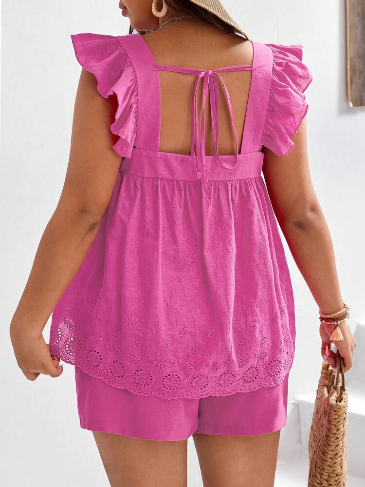 Summer Music Festival Bridgerton Red Doll Shirt Embroidered Fabric Plus Size 2-Piece Set