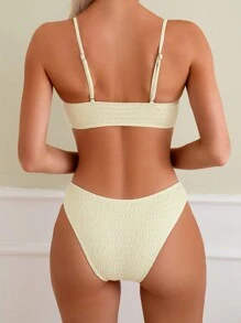SHEIN Swim Damskie, Jednokolorowe, Plisowane, Seksowne Bikini, Idealne Na Letnie Wakacje
