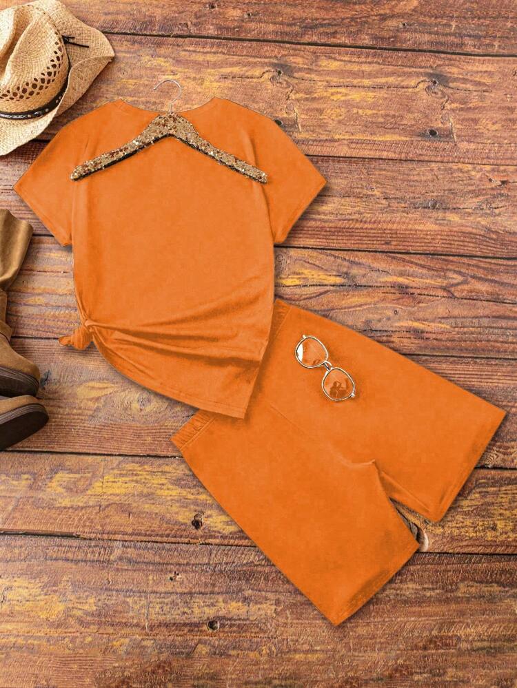 Summer Fashion Solid Color Distressed Batwing Sleeve T-Shirt And Shorts Set