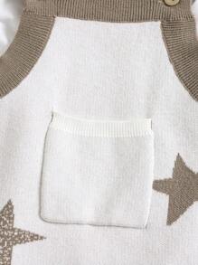 男寶寶休閒拼接毛衣連體衣，星星圖案設計 - 白色 - 查看 5