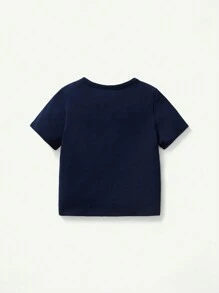 Cozy Pixies Conjunto de atuendo de 3 piezas para bebé niño con patrón de rayas y unicolor, media cremallera con cuello redondo y camiseta de manga corta - Azul - Ver 9